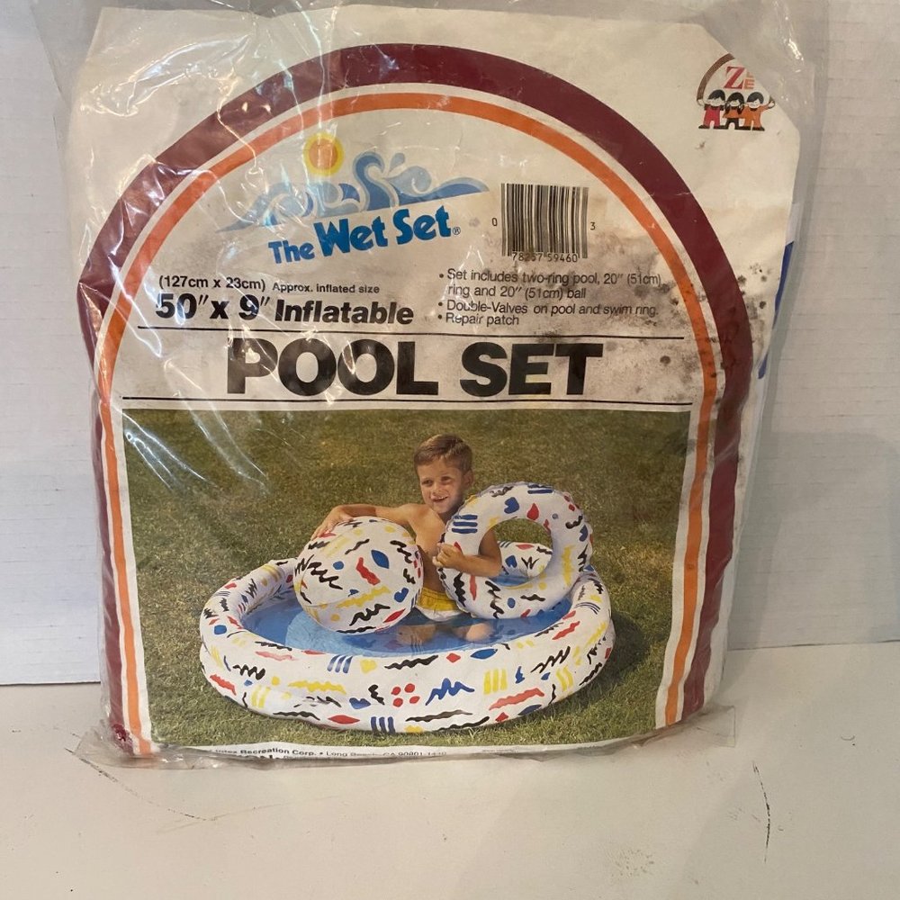 1987 Intex The Wet Set vintage 50"x 9 " Vinyl inflatable pool set open box